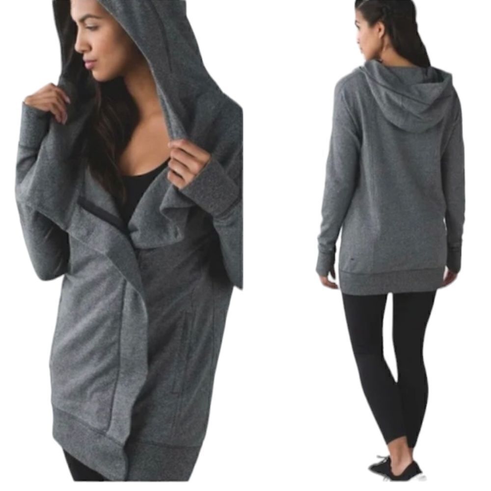 Lululemon Find Your Centre Wrap Sweater Jacket snap front hood grey size 2